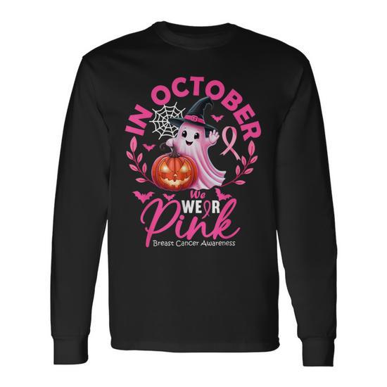 Women's Halloween Shirt, Pink Pumpkins Make Me Smile, Breast Cancer Awareness, Comfort Colors®, Plus Size Pink October Apparel