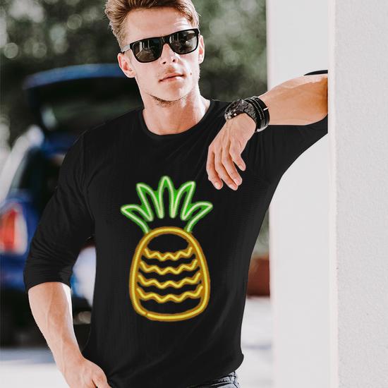 80S Retro Glowing Sign Aloha Pineapple Pocket Long Sleeve T
