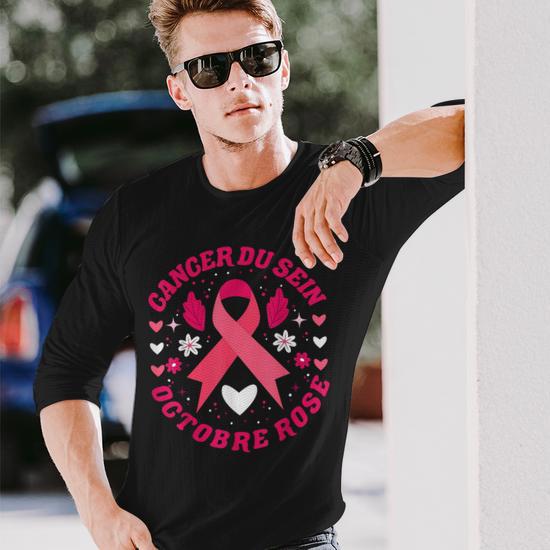 T-Shirt Octobre Rose Pour Femme - Ruban Cancer Du Sein - Manches Courtes Col Rond - Grande Taille - Rayonne Douce