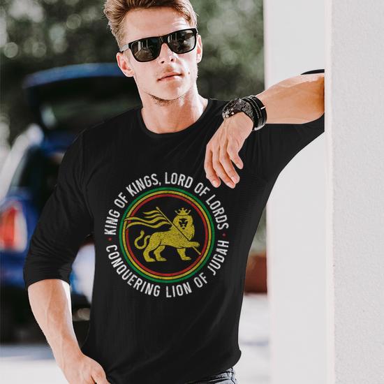 Lion Of Judah Vintage Ethiopian Hebrew Rastafari Men's T-shirt Back Print - DE
