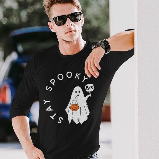 Boo Nice Halloween Ghost Raglan Tee - Men's & Women's 3/4 Sleeve Baseball Shirt