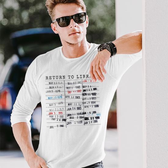 Library Card Due Date Stamp Book Lover Reading Vintage Read Long Sleeve  T-Shirt - Monsterry