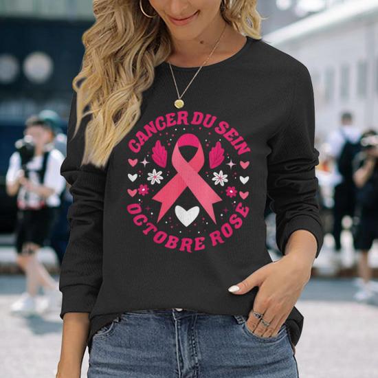 T-Shirt Octobre Rose Femme - Ruban De Sensibilisation Cancer Du Sein - Matière Douce, Grandes Tailles