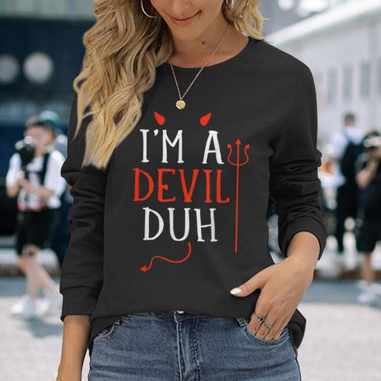 Ladies casual halloween devil print sweatshirt sale