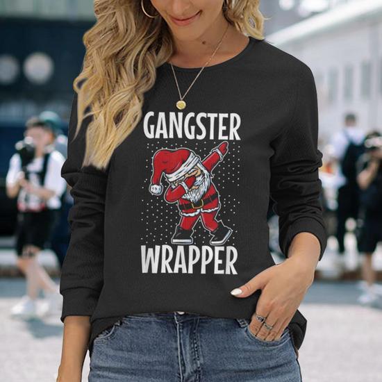 Gangster Wrapper Ugly Christmas Sweater Pun Gangsta Long Sleeve T Shirt Thegiftio UK