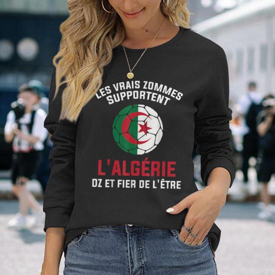 T-shirt Algérie DZ Alger Manches Longues - Imprimé Avant Vintage - Cadeau Culturel, Souvenir, Pour Supporters Et Passionnés