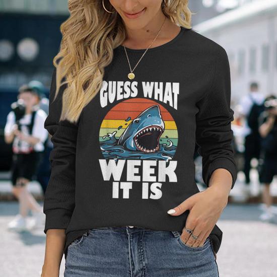 Shark Guess What Week It Is Menstruation Long Sleeve T Shirt Monsterry