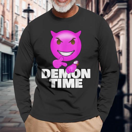 On Demon Time Meme Emote Trending Teen Slang Street Long Sleeve T 