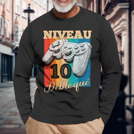 T-shirt Anniversaire Gamer Niveau 10 Débloqué - Cadeau Drôle Pour Enfant 10 Ans