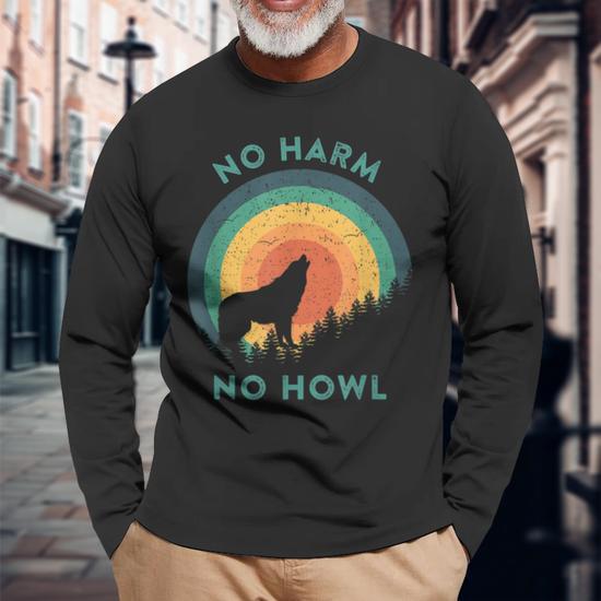 WOLFHOWLHARMONY ロンT サイズ　M Wolf Saying No Harm No Howl Howling Wolves Meme Long Sleeve T