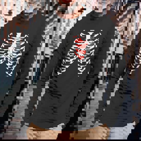 Heart Inside Chest Rib Cage Skeleton Long Sleeve T-Shirt