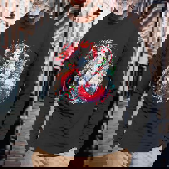Japanese Nine-Tailed Fox Kitsune Dragon Long Sleeve T-Shirt