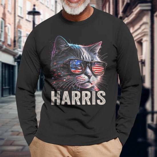 Kamala Harris For President 2024 Cat Graphic Long Sleeve T Shirt Monsterry