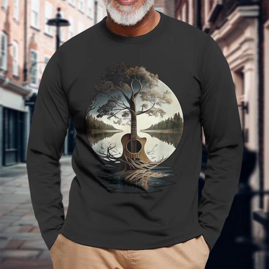 Sweatshirt Guitare Acoustique Arbre Au Bord Du Lac - Cadeau Idéal Pour Guitariste Passionné