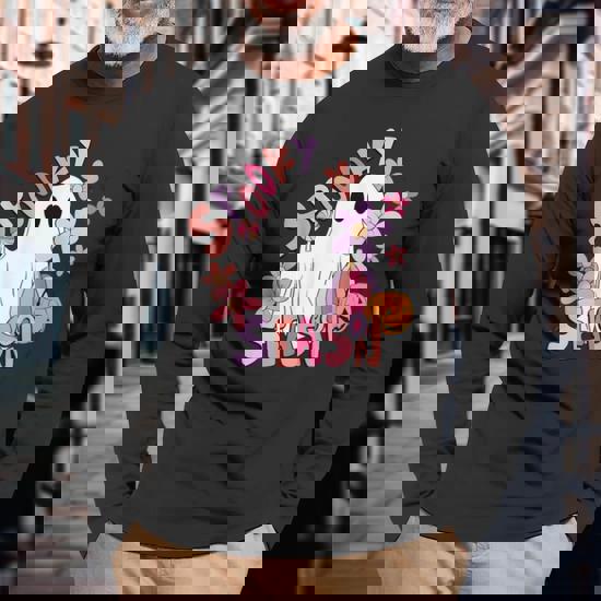 Retro Cute Ghost Spooky Season Halloween Long Sleeve T-Shirt