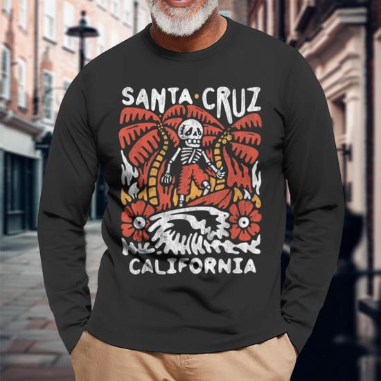 Santa Cruz Maglia Da Surf Con Scheletro California Per Surfisti Maglietta a maniche lunghe Novitaregali