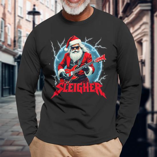 T-shirt Rock Santa - Père Noël Avec Guitare électrique Et Signe Rock - Cadeau Fun Pour Fans De Métal Et Rock