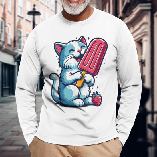 4th Of July Popsicle US Flag Cat Popsicle For Boys Long Sleeve T Shirt Monsterry