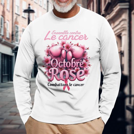 Chemise/T-shirt Octobre Rose Femme Col V - Imprimé Ruban Rose Sensibilisation Cancer Du Sein - Manches Longues, Coton - Grande Taille, Style Chic - 11