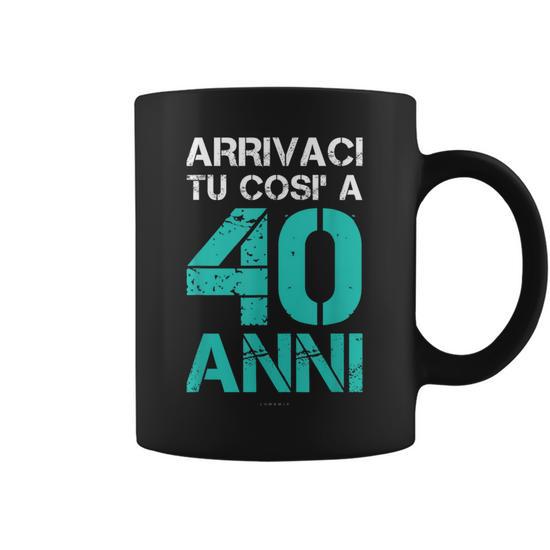 Tazza 40° Compleanno, 340 Ml, Porcellana Bianca Con Manico Verde E Interno Rosso, Scatola Regalo