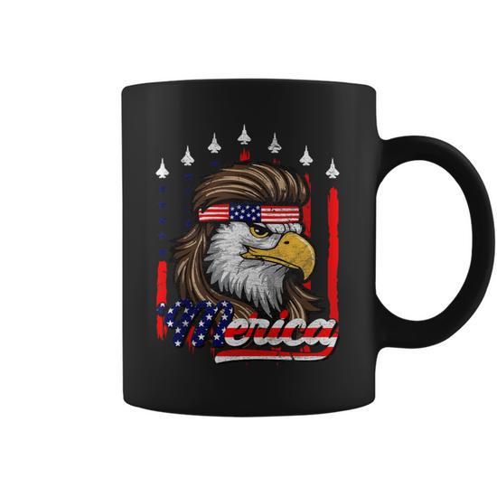 4Th Of July Merica Usa Flag Bald Eagle Patriotic Fighter Jet Coffee Mug -  Seseable