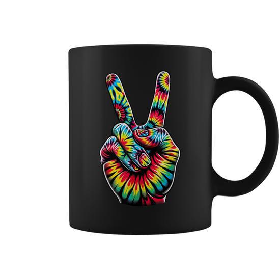 Cool Retro Tie Dye Peace Hand 1960S Hippie Peace Sign Coffee Mug - Monsterry