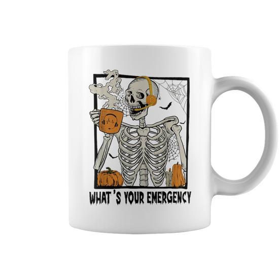 911 Dispatcher Halloween Skeleton What Your Emergency Coffee Mug - Monsterry