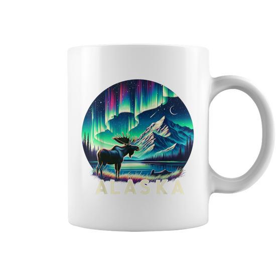 Alaska Northern Lights Aurora Viewing Moose Vacation Alaska Coffee Mug -  Monsterry