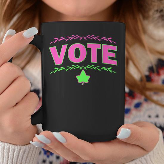 Aka Vote Sorority Pink And Green Paraphernalia Voting Coffee Mug - Thegiftio