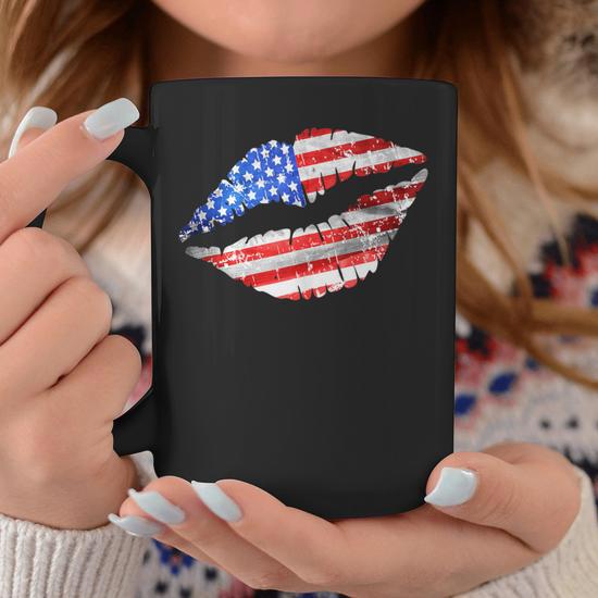 4Th Of July Cool Lips Sexy Us American Flag Coffee Mug - Seseable