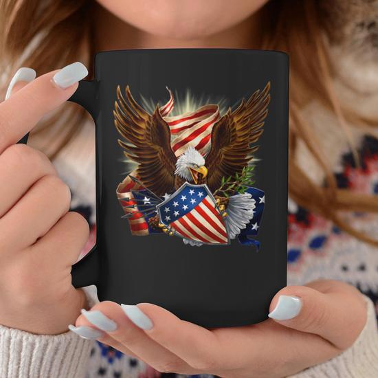 Usa Flag Bald Eagle With American Flag Coffee Mug - Monsterry