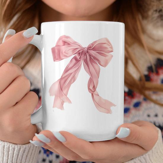 Baby Pink Bow Cute Coquette Y2k Clean Girl Aesthetic Women Coffee Mug -  Seseable