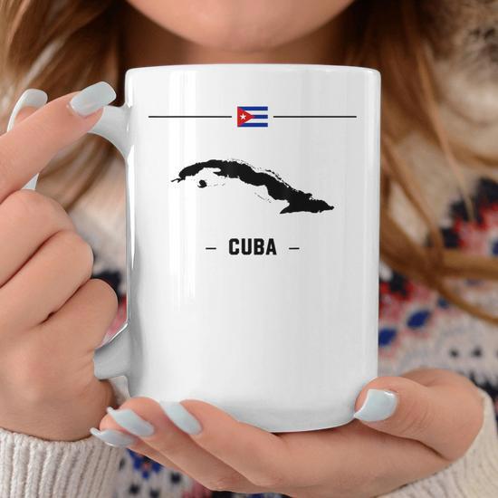 Juego De 6 Tazas Y Platillos Para Café Expreso Cubano - Porcelana Blanca Con Bandera De Cuba