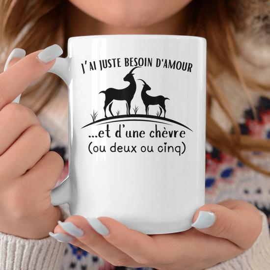 Tasse Blanche Humoristique Avec Chèvre VTT - Céramique, Design Drôle "Mountain Goat Biking"