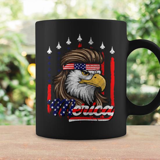 4Th Of July Merica Usa Flag Bald Eagle Patriotic Fighter Jet Coffee Mug -  Seseable