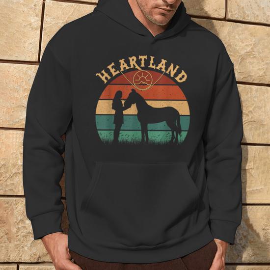 Sweat à Capuche Rétro Vintage Coucher De Soleil - 241g - Coupe Classique - Cadeau Cavalier/amoureux Des Chevaux