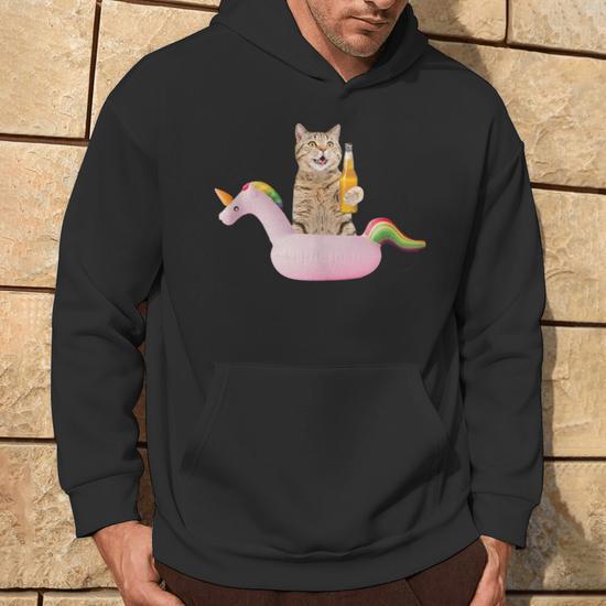 Summer Cat With Beer Unicorn Float Cat Hoodie Monsterry