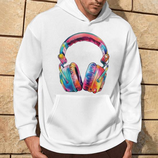 Sweat à Capuche Musique Imprimé - 80% Coton, Coupe Classique, Tailles S à 4XL - 12