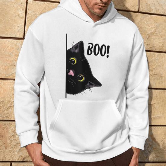 Halloween Cute Hiding Black Cat Ghost Cat Hoodie Monsterry