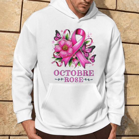 Sweat à Capuche Octobre Rose 2025 Avec Ruban - Sensibilisation Cancer Du Sein - Message "Plus Puissante Que Le Cancer" - Taille Unique - 9
