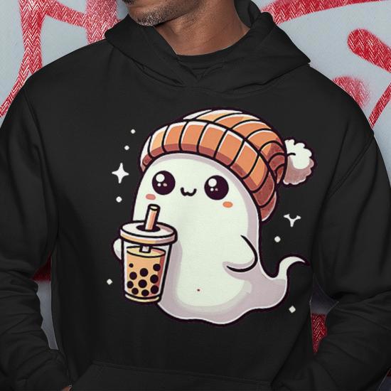 Cute Kawaii Ghost Boba Tea Halloween Adorable Drink Hoodie Monsterry CA