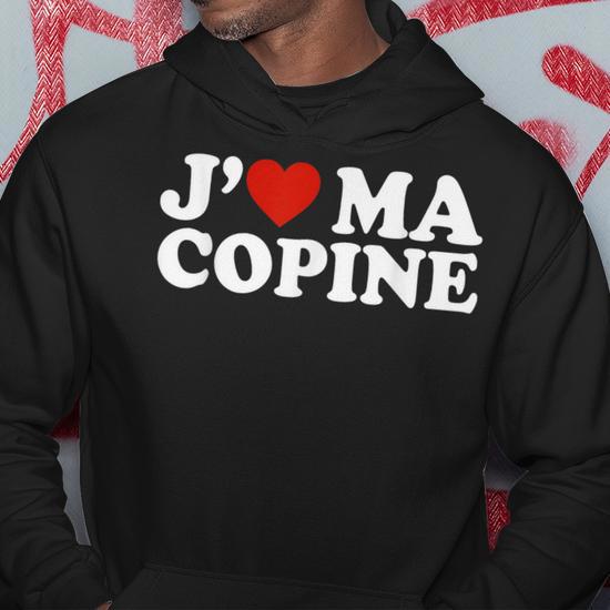 Sweat à Capuche "J'Aime Ma Copine" - Design Humour Amoureux, Coupe Classique - 241 G, Col Tissé - Cadeau Couple Homme Femme - 9