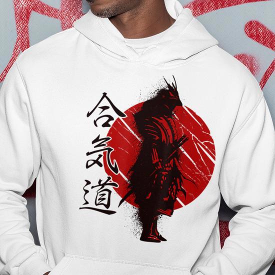 Sweatshirt Aikido - Design Zen Bushido Avec Soleil Rouge Du Japon Pour Arts Martiaux
