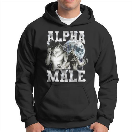 Alpha Male Wolf Y2k Meme Ironic Brainrot Hoodie Thegiftio UK