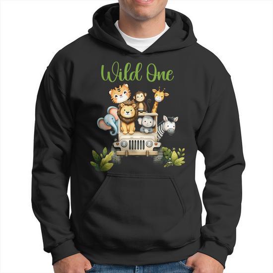 Wild One Zoo First Birthday Safari Jungle Animal 1 Year Old Hoodie Seseable UK