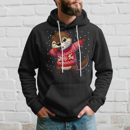 Sweat à Capuche Drôle Loutre De Noël – Motif Humoristique, Coupe Classique