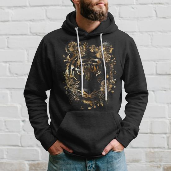 Store Black and Gold Tiger Stripes Unisex Hoodie, Tiger Striped Pullover Hoodie