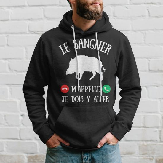 Sweat à Capuche Humour Chasseur 'Le Sanglier M’appelle' - Cadeau Original Pour Homme - 6