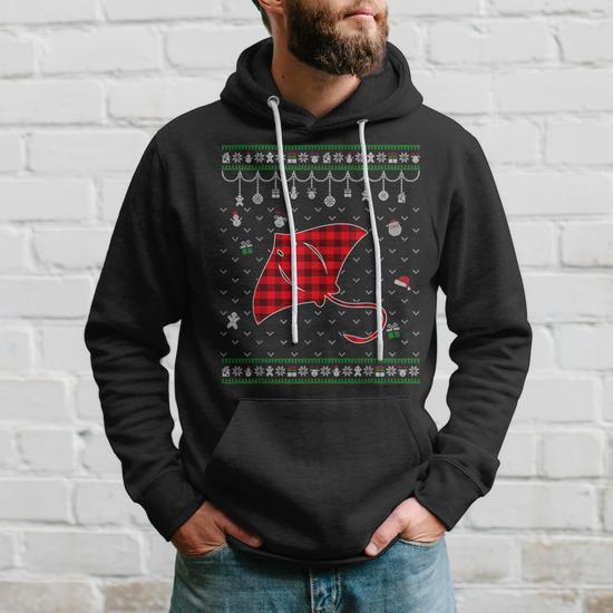 Red Plaid Stingray Lover Ugly Christmas Sweater Hoodie Thegiftio UK