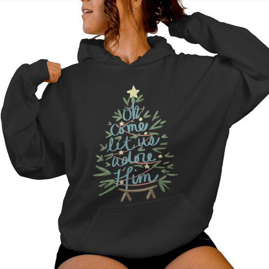 Oh Come Let Us Adore Him Christian Jesus Christmas Pajamas Women Hoodie Thegiftio UK